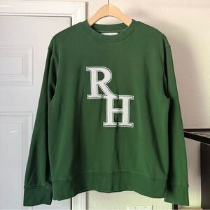 RECREATIONAL HABITS green cotton terry‎ knit crew neck logo embroidered patch